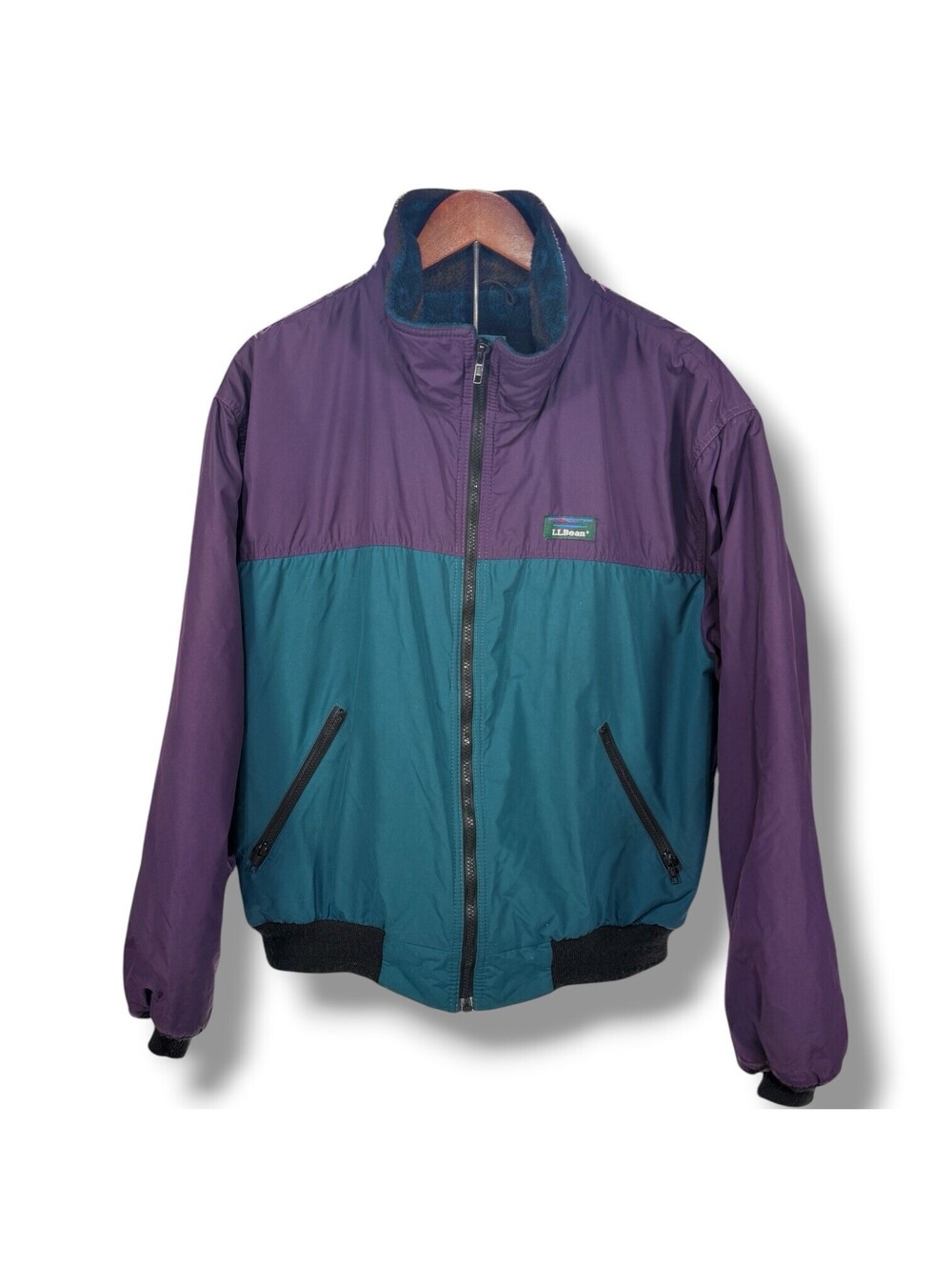 Vintage 80s L.L. Bean Warm-Up Jacket Mens Large Purple Teal Fleece Lined USA